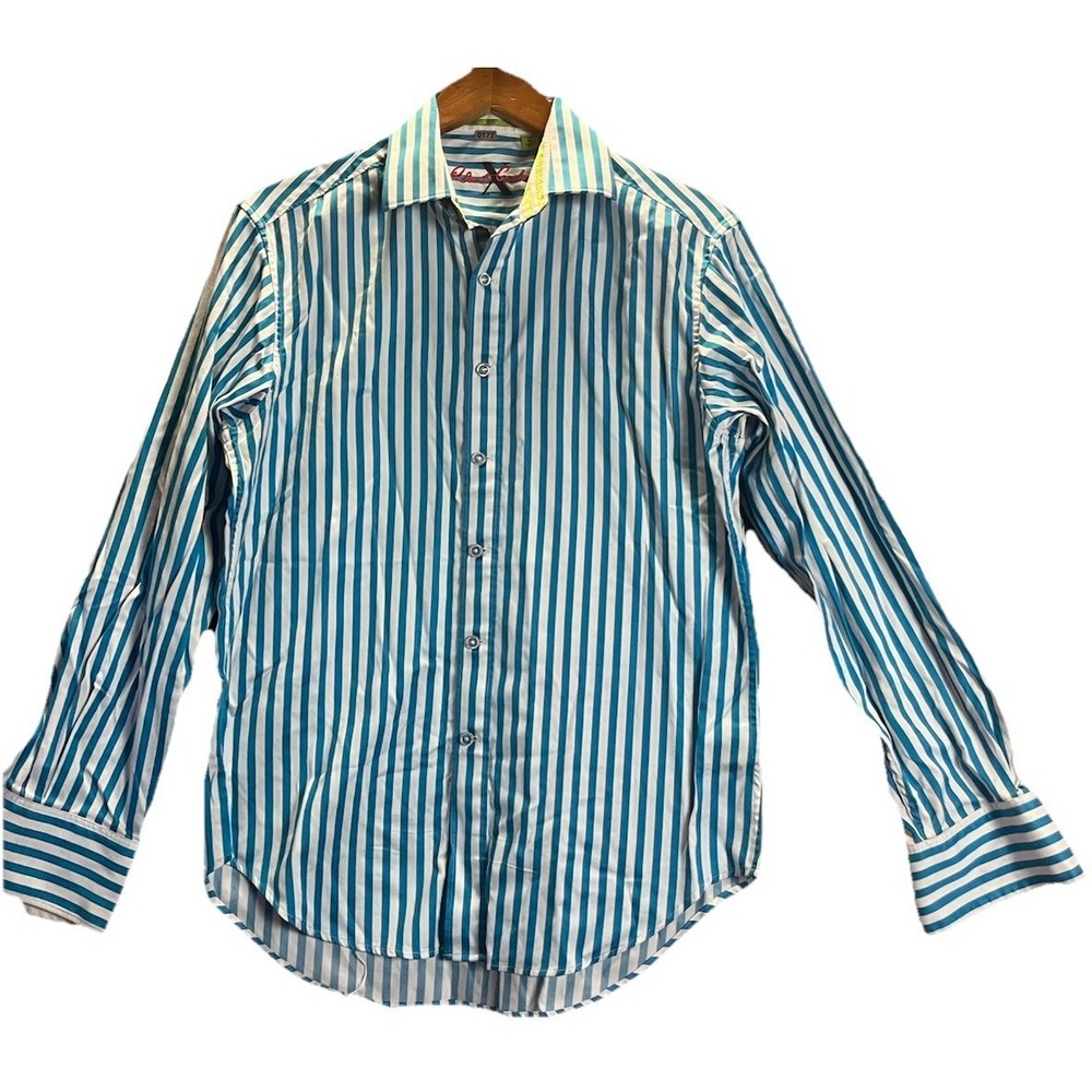 Robert Graham Men's Shirt Size M Striped Flip Cuff 100% Cotton Long Sleeve